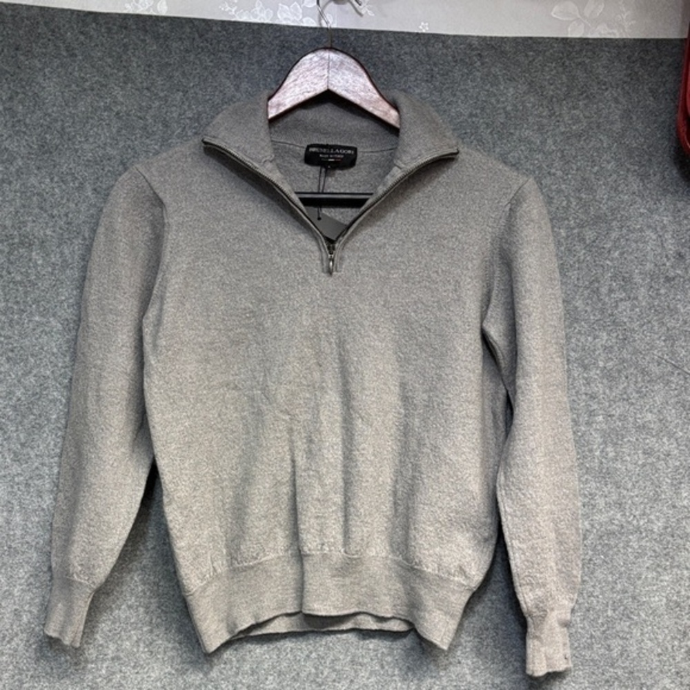 Brunella Gori Italy grey wool long sleeve mid zip up sweater shirt L